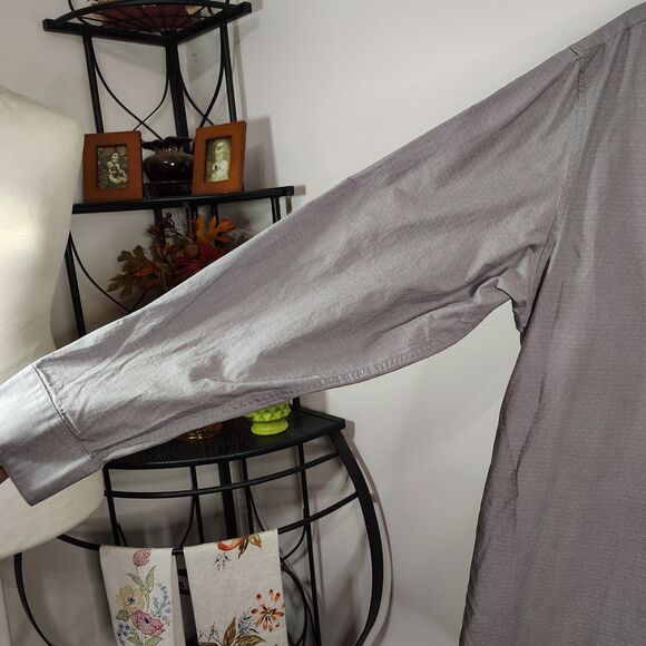 KENNETH COLE Grey Cotton Slim Fit Button-Down 17.5 34-35 Men's Long Sleeve Shirt - Picture 4 of 6